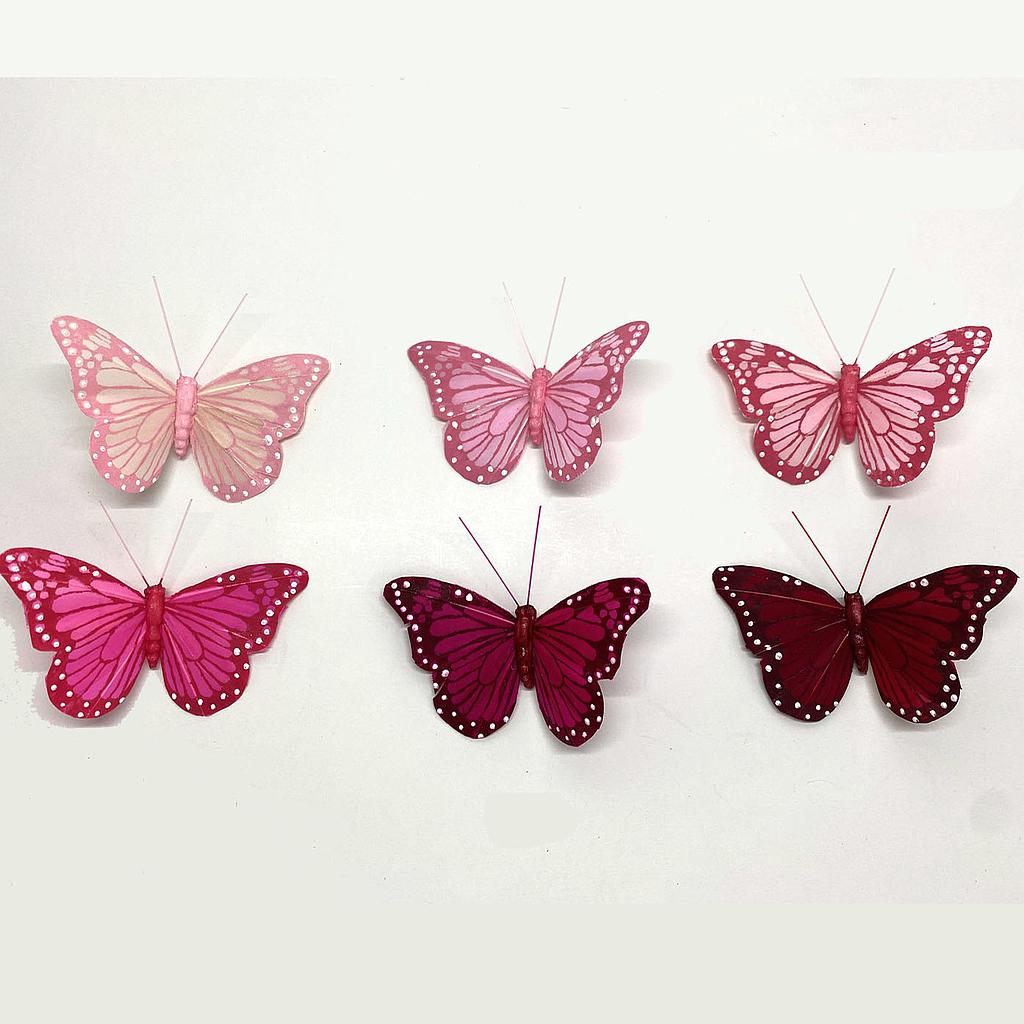 3.5&quot; BUTTERFLIES SHADES OF RED/PINK W/WIRE
