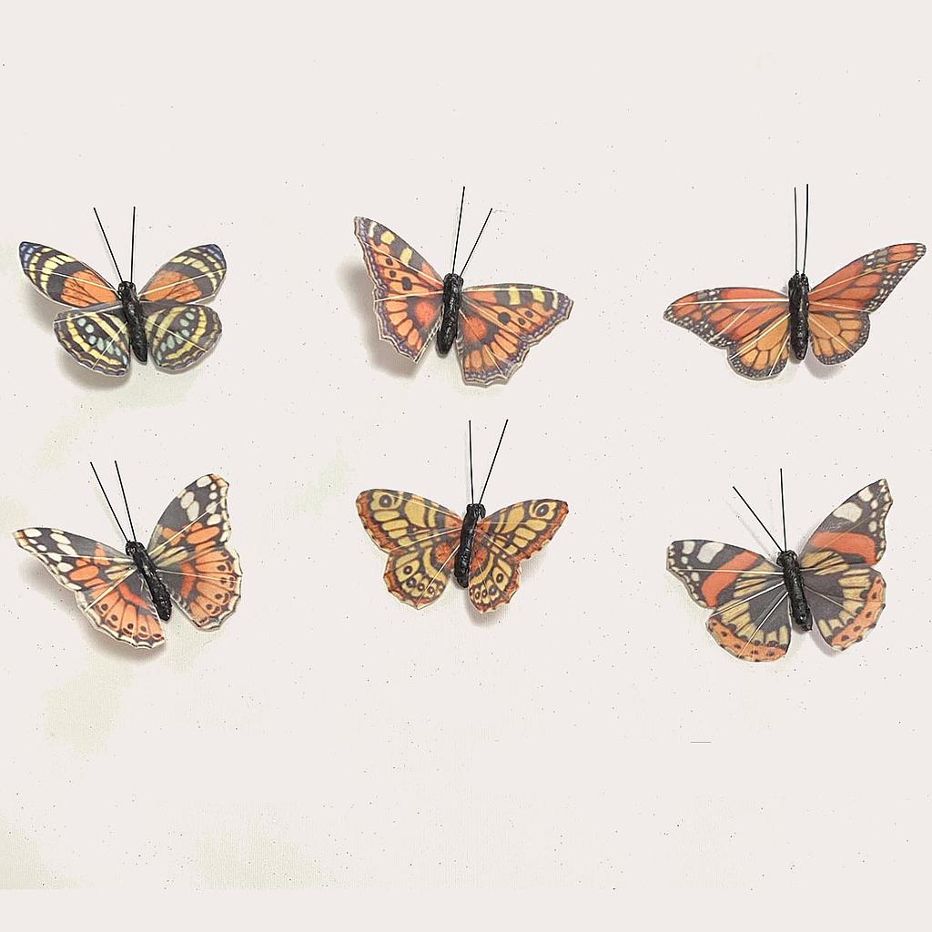 3.5&quot; PRINTED BUTTERFLIES ORANGE/YELLOW MIX W/WIRE