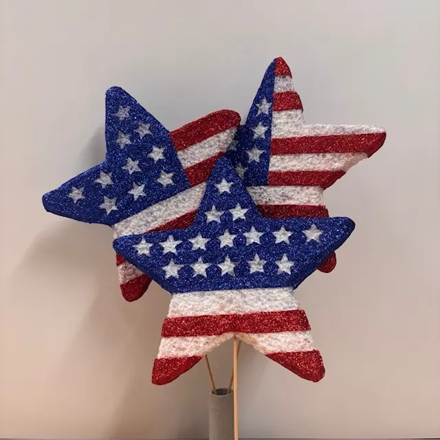 [BN2018] 10" GLITTER STAR ON 10" PICK AMERICAN FLAG 3-ASST