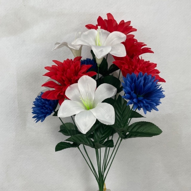 [SE2539] 19" DAHLIA/LILY/MUM BUSH X14 RED/WHT/BLU