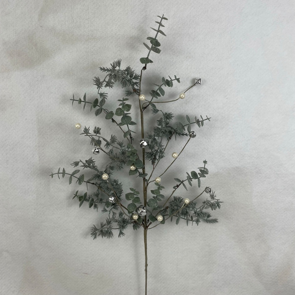 28&quot; FROSTED EUCALYPTUS AND PINE SPRAY W/ WHITE BERRIES AND BELLS