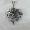 9.5&quot; FROSTED PINE AND EUCALYPTUS HANGER W/ WHITE BERRIES AND BELLS