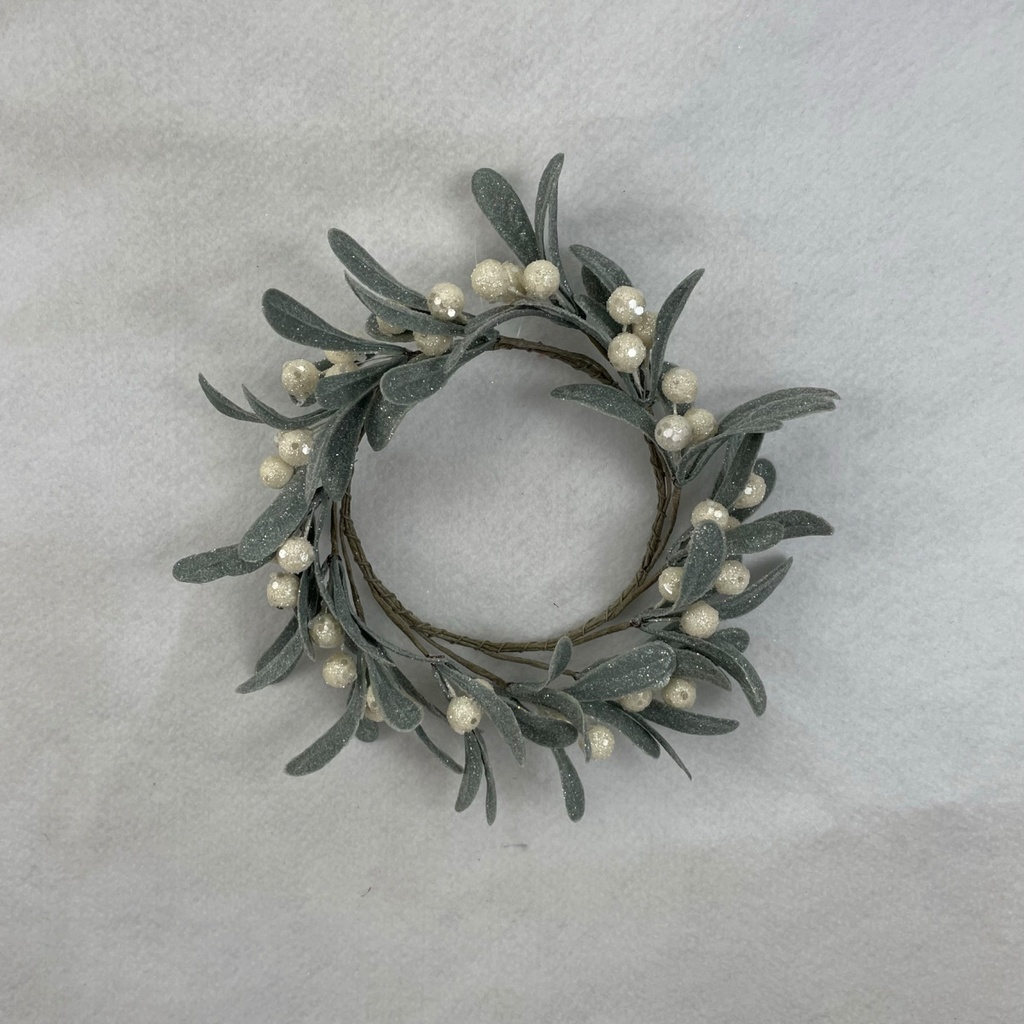 4" FROSTED MISTLETOE CANDLE RING