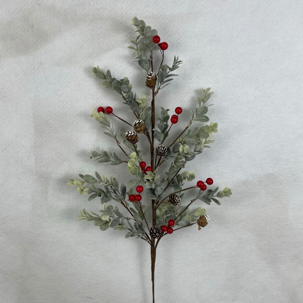 [XL2621-RED] 28" EUCALYPTUS SPRAY W/ RED BERRIES AND CONES
