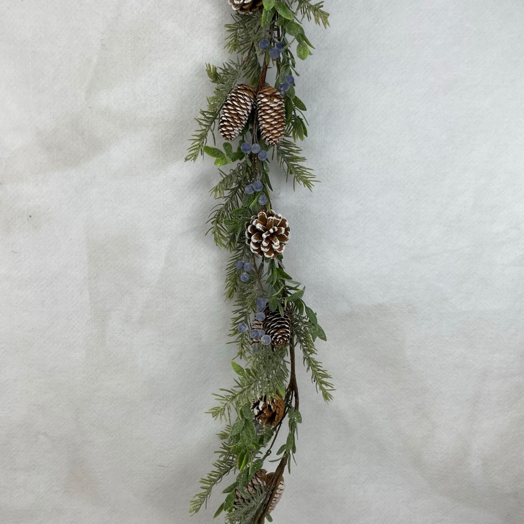 60&quot;  PINE AND LEAF GARLAND W/ BLUE BERRIES AND CONES