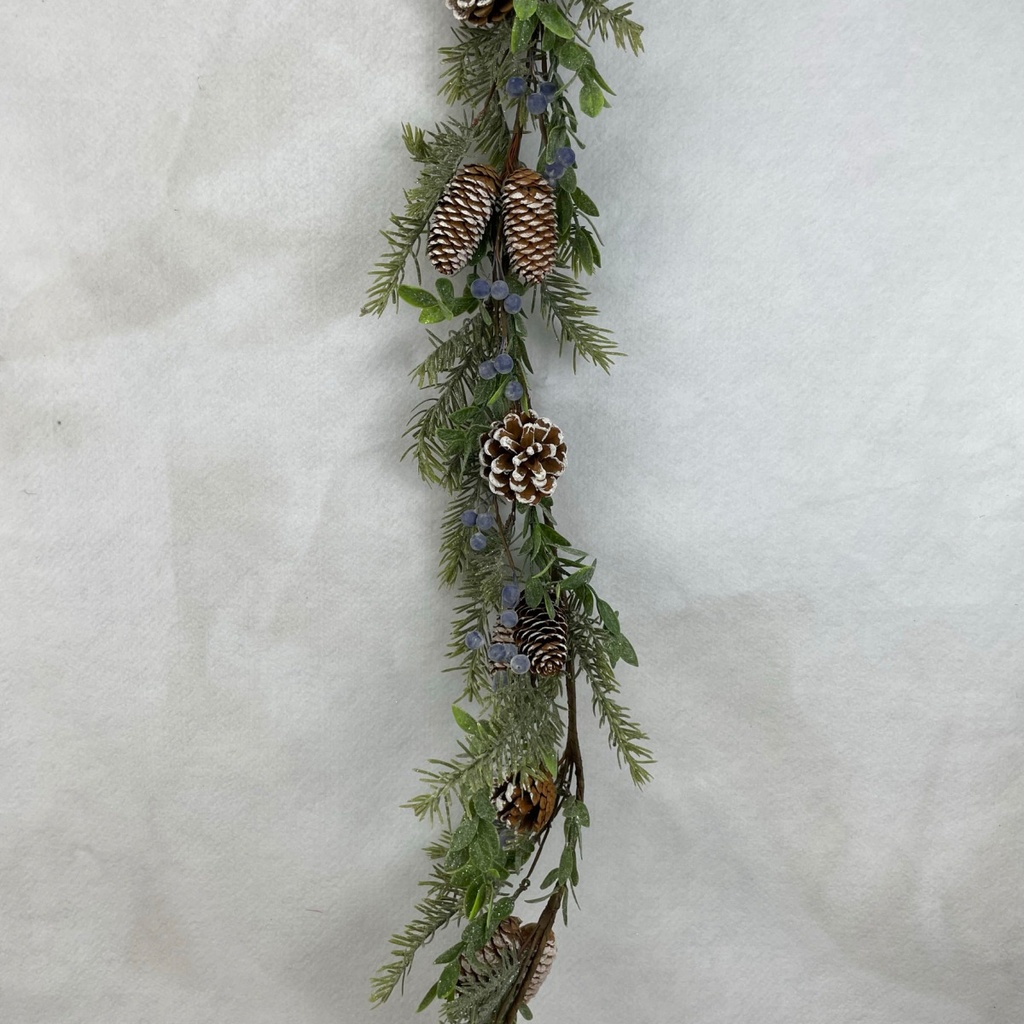 60"  PINE AND LEAF GARLAND W/ BLUE BERRIES AND CONES