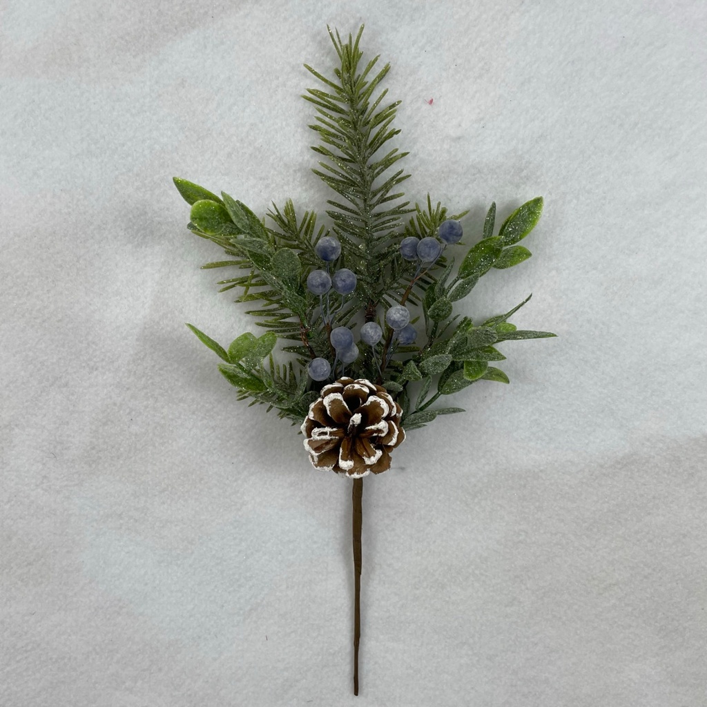 14&quot; PINE AND LEAF PICK W/ BLUE BERRIES AND CONES