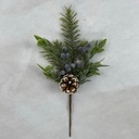 14" PINE AND LEAF PICK W/ BLUE BERRIES AND CONES