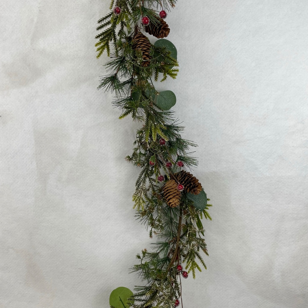 [XL2637] 60" GARLAND W/ GLITTER PINE EUCALYPTUS AND RED BERRY 