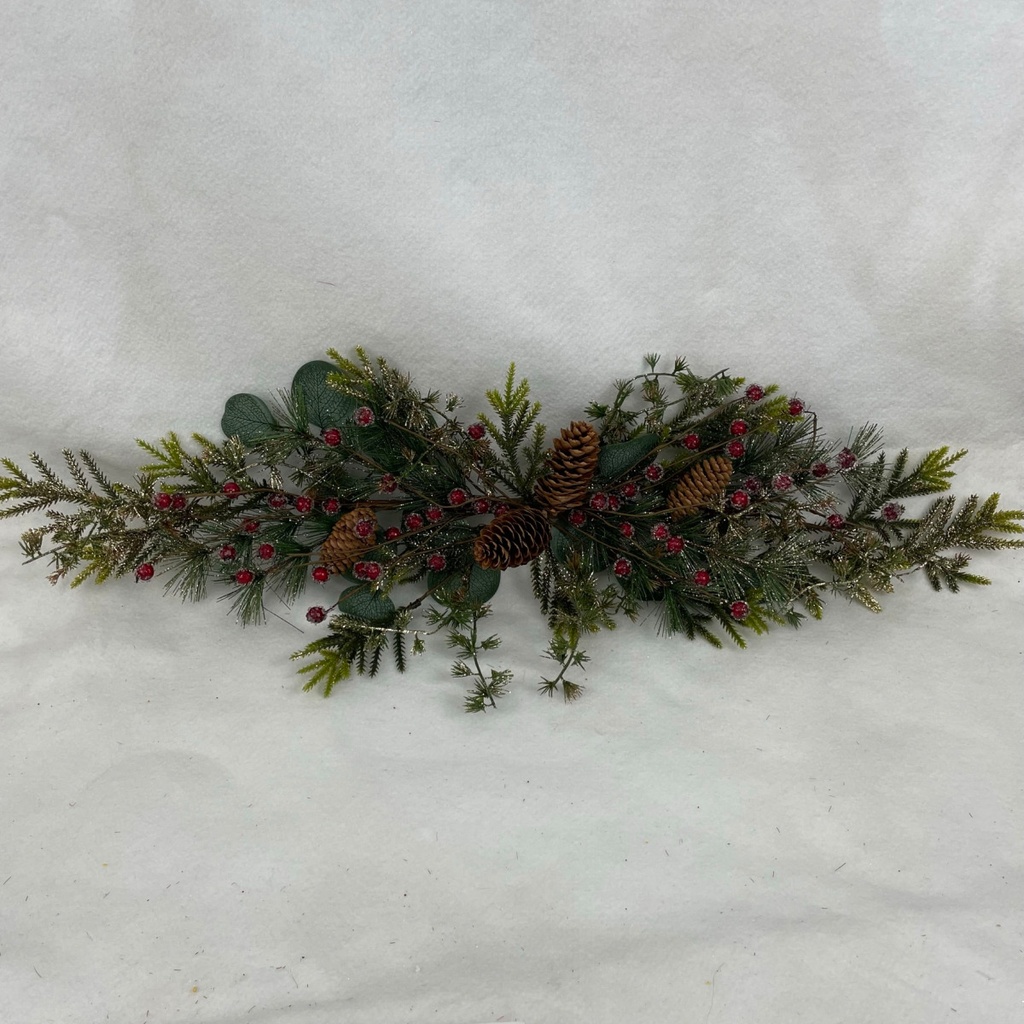 28"  W/ GLITTER PINE EUCALYPTUS AND RED BERRY 