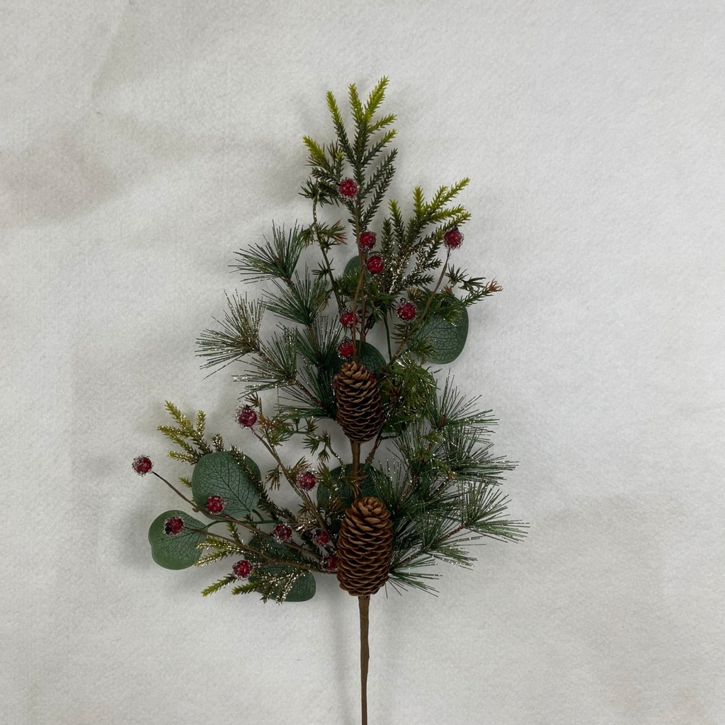 [XL2639] 24" SPRAY W/ GLITTER PINE EUCALYPTUS AND RED BERRY 