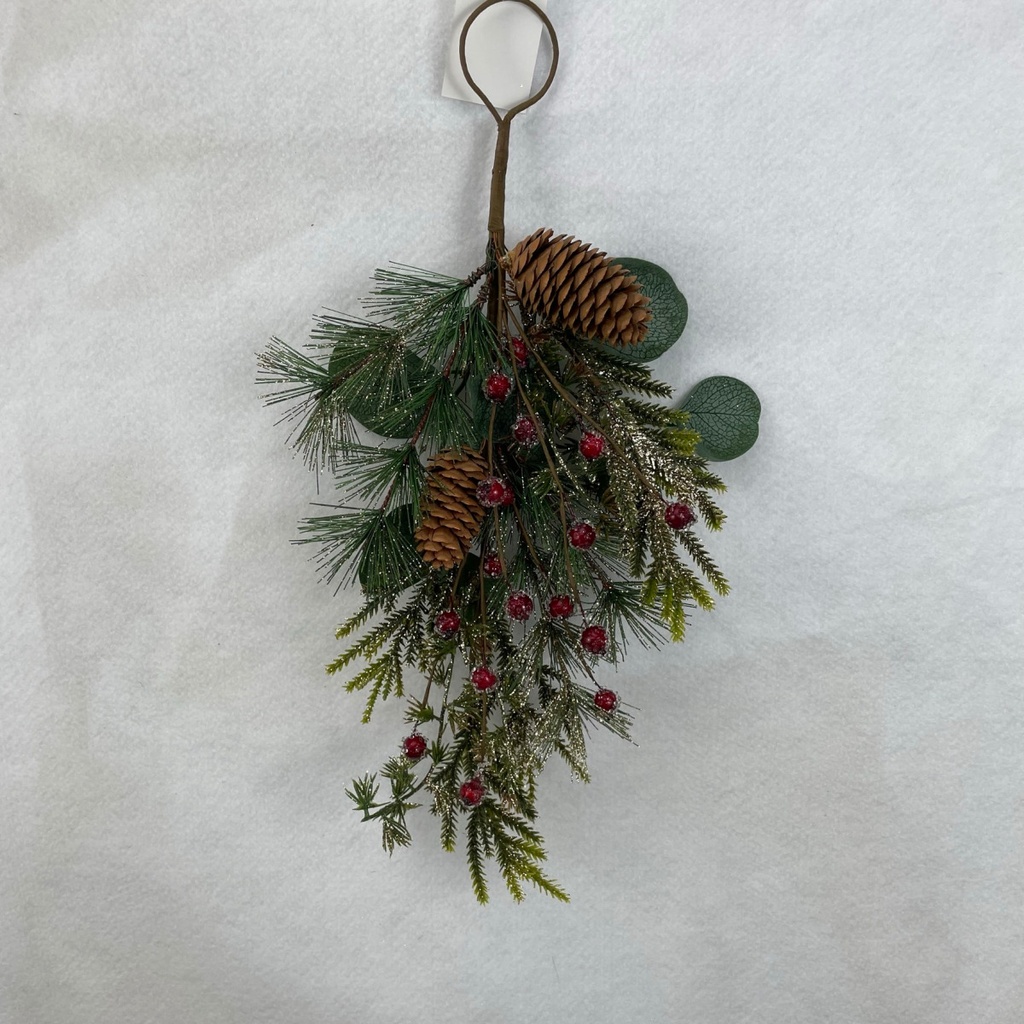 17&quot; HANGER W/ GLITTER PINE EUCALYPTUS AND RED BERRY 