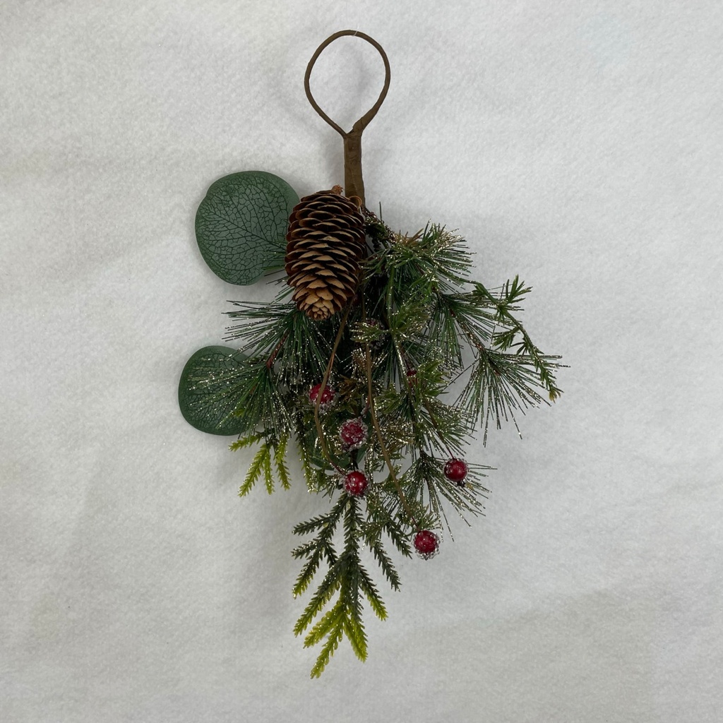 12" HANGER W/ GLITTER PINE EUCALYPTUS AND RED BERRY 