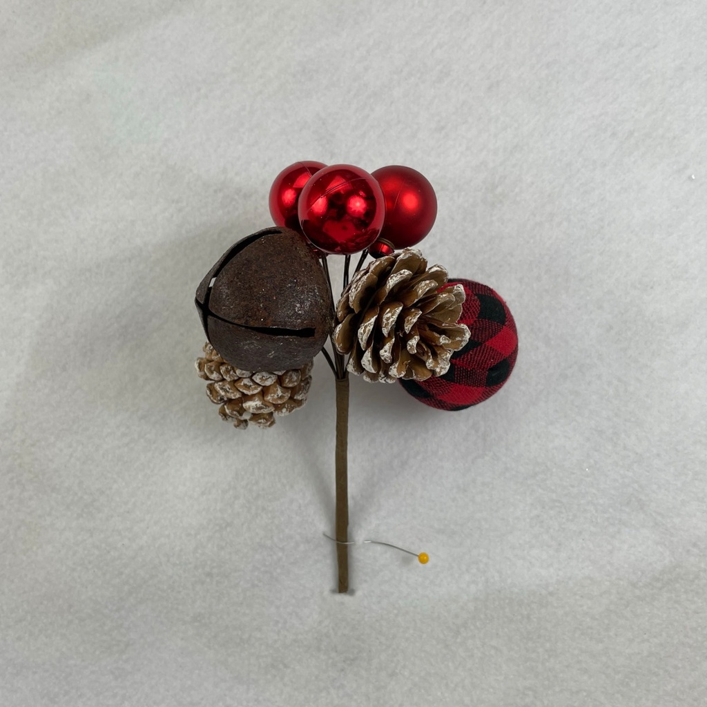 7.5" PICK W/ RED BUFFALO PLAID BALL AND BELL