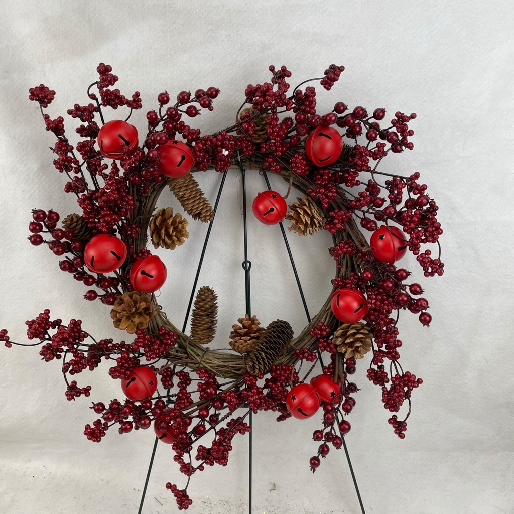 18" BERRY WREATH W/PINE CONES & BELLS