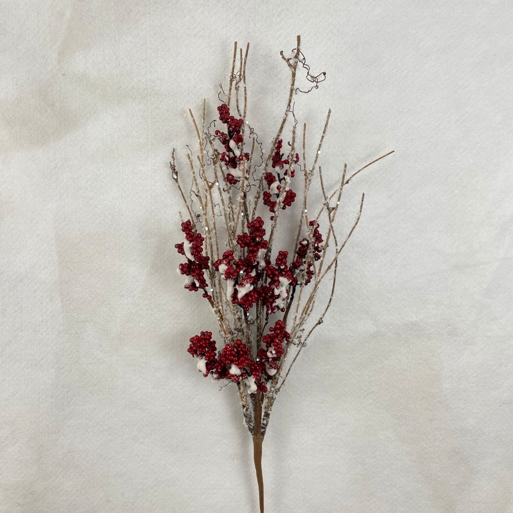 [XA2014] 28" TWIG & RED BERRY BUSH W/ SNOW
