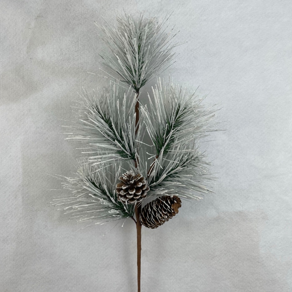 [XA2015-SNO] 25" LONG NEEDLE PINE SPRAY X5 W/ CONES SNOW