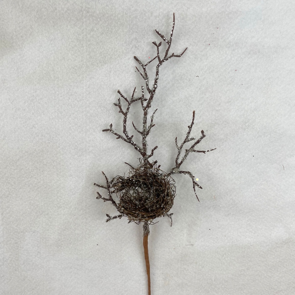 15" ICY TWIG PICK W/ BIRDS NEST