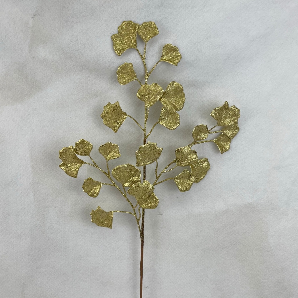 [XA2022-GLD] 25" GLITTERED GINKO LEAF SPRAY X3 GOLD