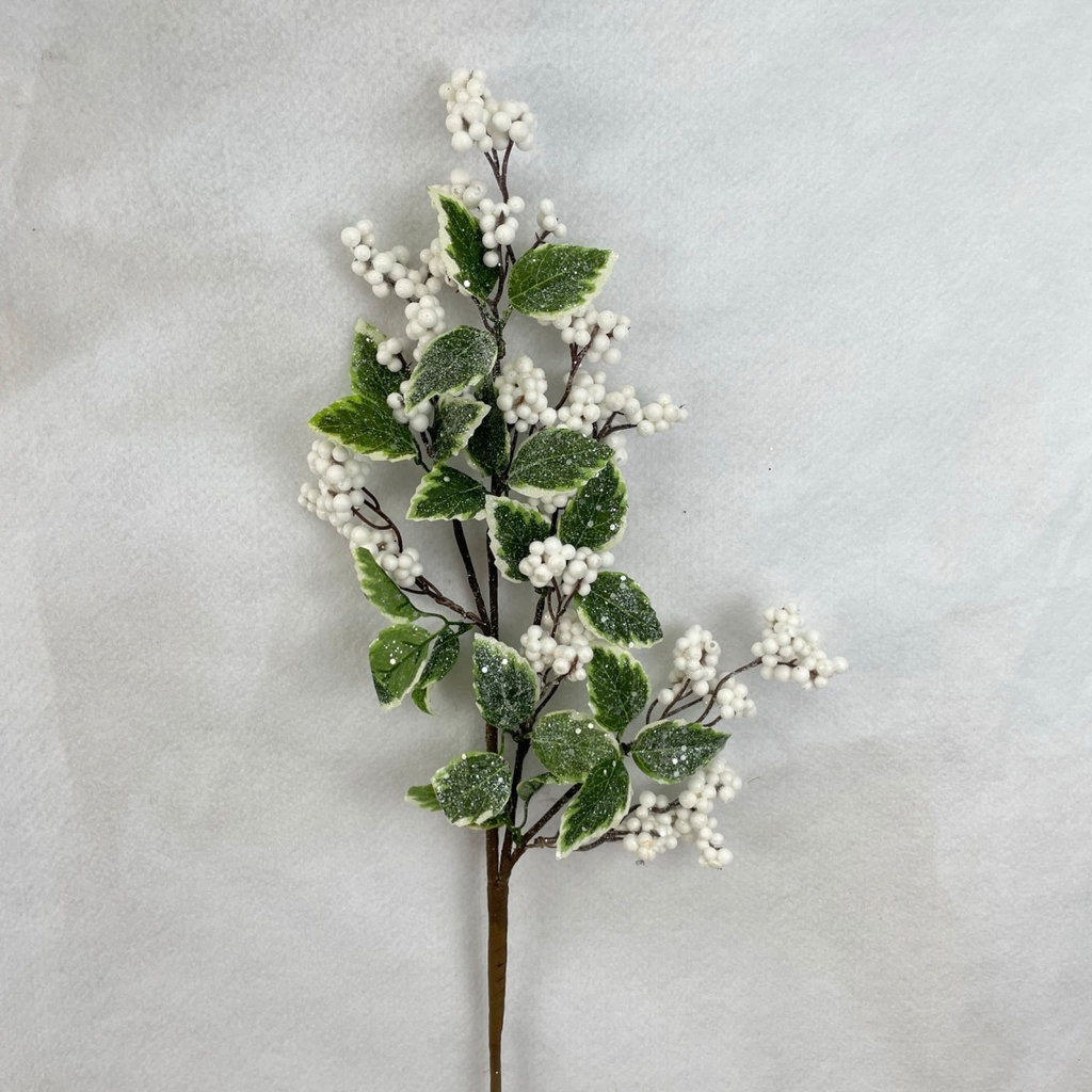28" FROSTED WHITE BERRY SPRAY W/ VARIGATED LEAVES