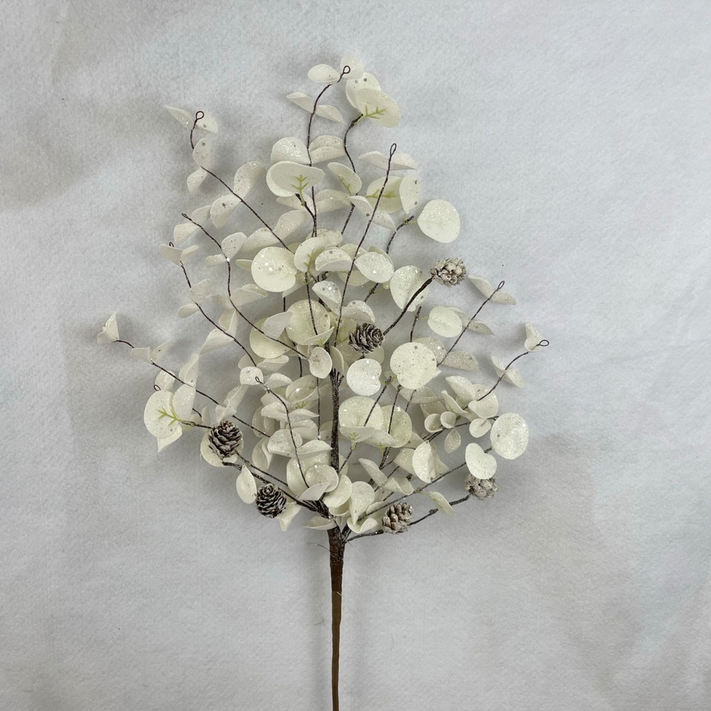 [XA2075] 28" FROSTED WHITE EUCALYPTUS BUSH W/CONES