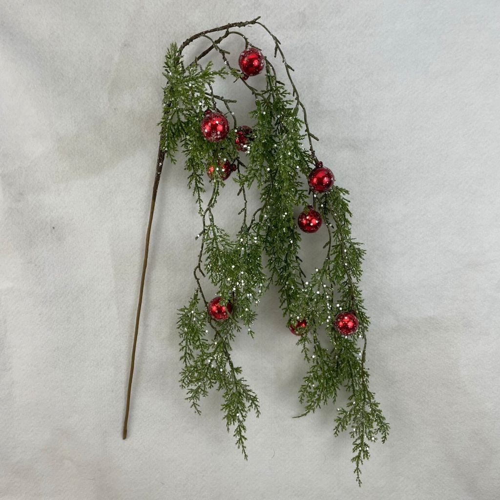 42" HANGING CEDAR SPRAY W/ORNAMENTS FROSTED