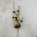 32" ICED TWIG SPRAY W/CONES & GOLD ORNAMENTS