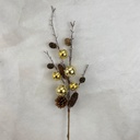 32&quot; ICED TWIG SPRAY W/CONES &amp; GOLD ORNAMENTS