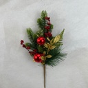 17" PINE BUSH W/BERRIES & RED BALL ORNAMENTS