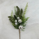 17" MIXED PINE BUSH W/ SILVER ORNAMENTS ICED