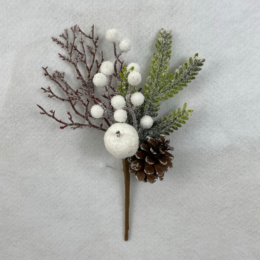 11&quot; PINE &amp; TWIG PICK WITH ICED BERRIES AND APPLE