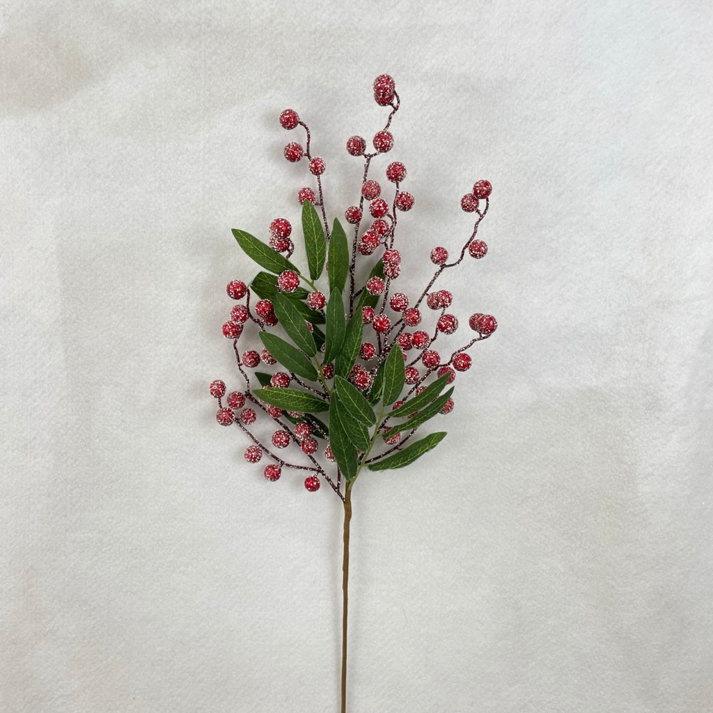 22" ICED BERRY TWIG SPRAY W/ MISTLETOE LEAVES