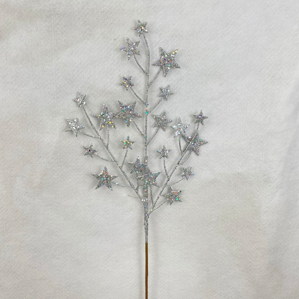 22" GLITTERED STAR SPRAY SILVER