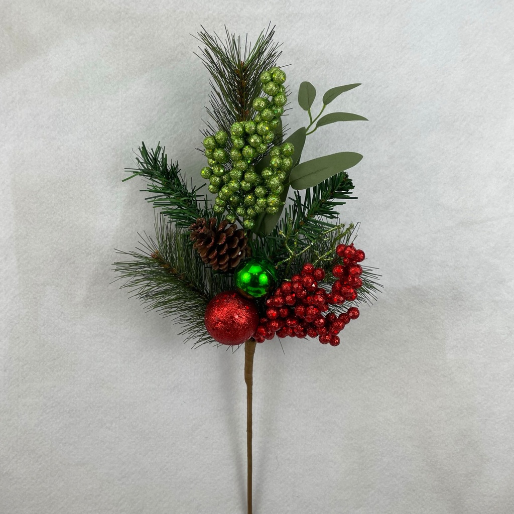 20&quot; PINE SPRAY W/ BERRIES AND BALLS RED/GREEN