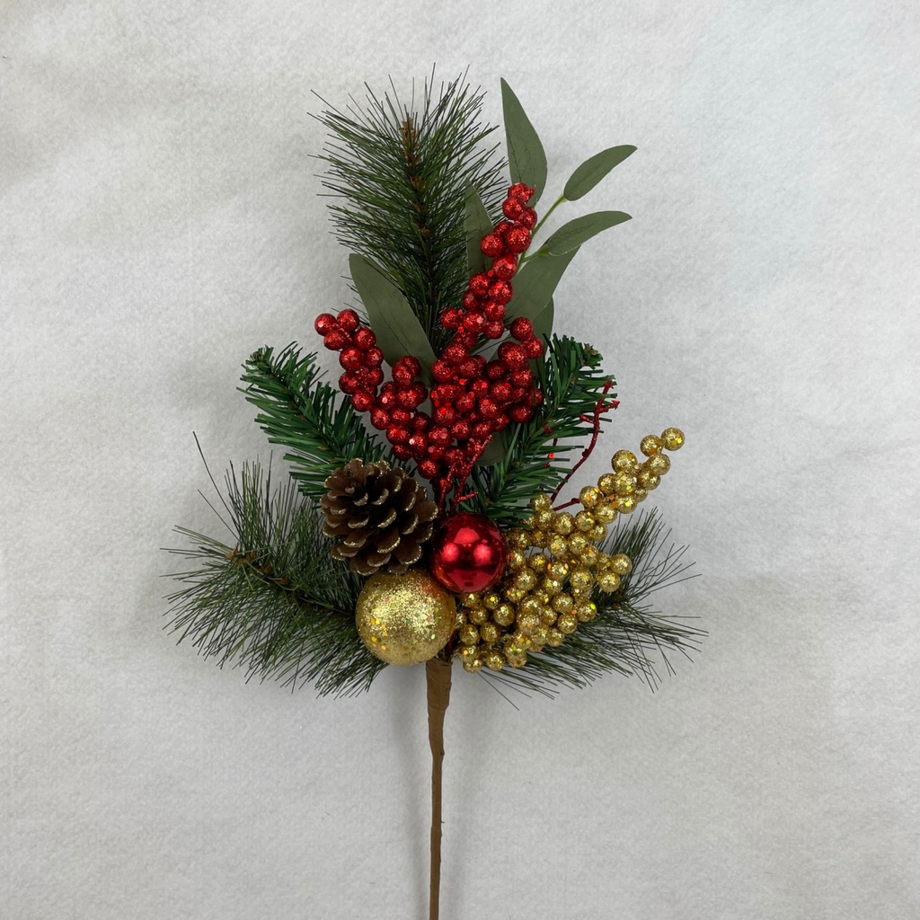 [XB2316] 20" PINE SPRAY W/ BERRIES AND BALLS RED/GOLD