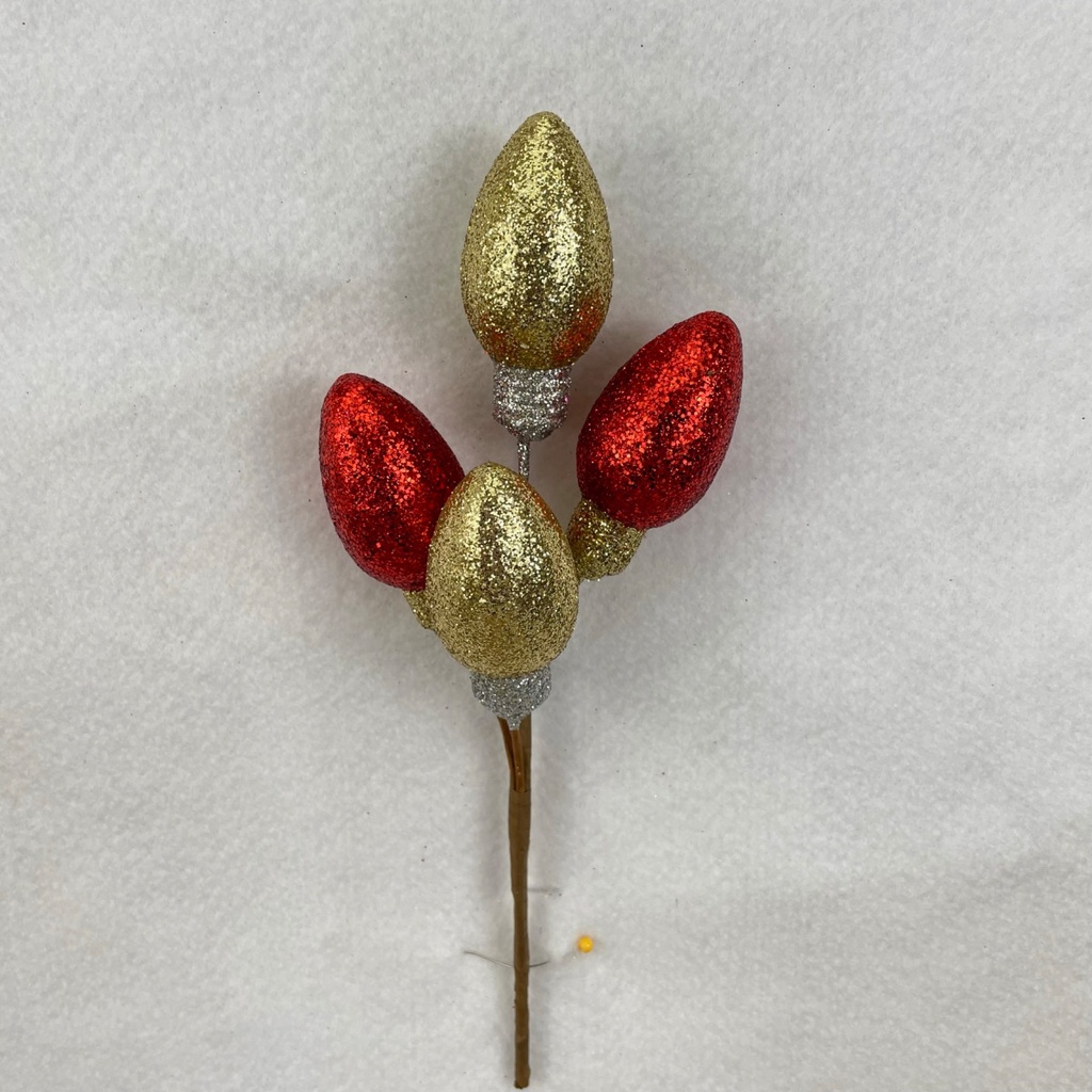10"GLITTER LIGHT BULB PICK RED/GOLD