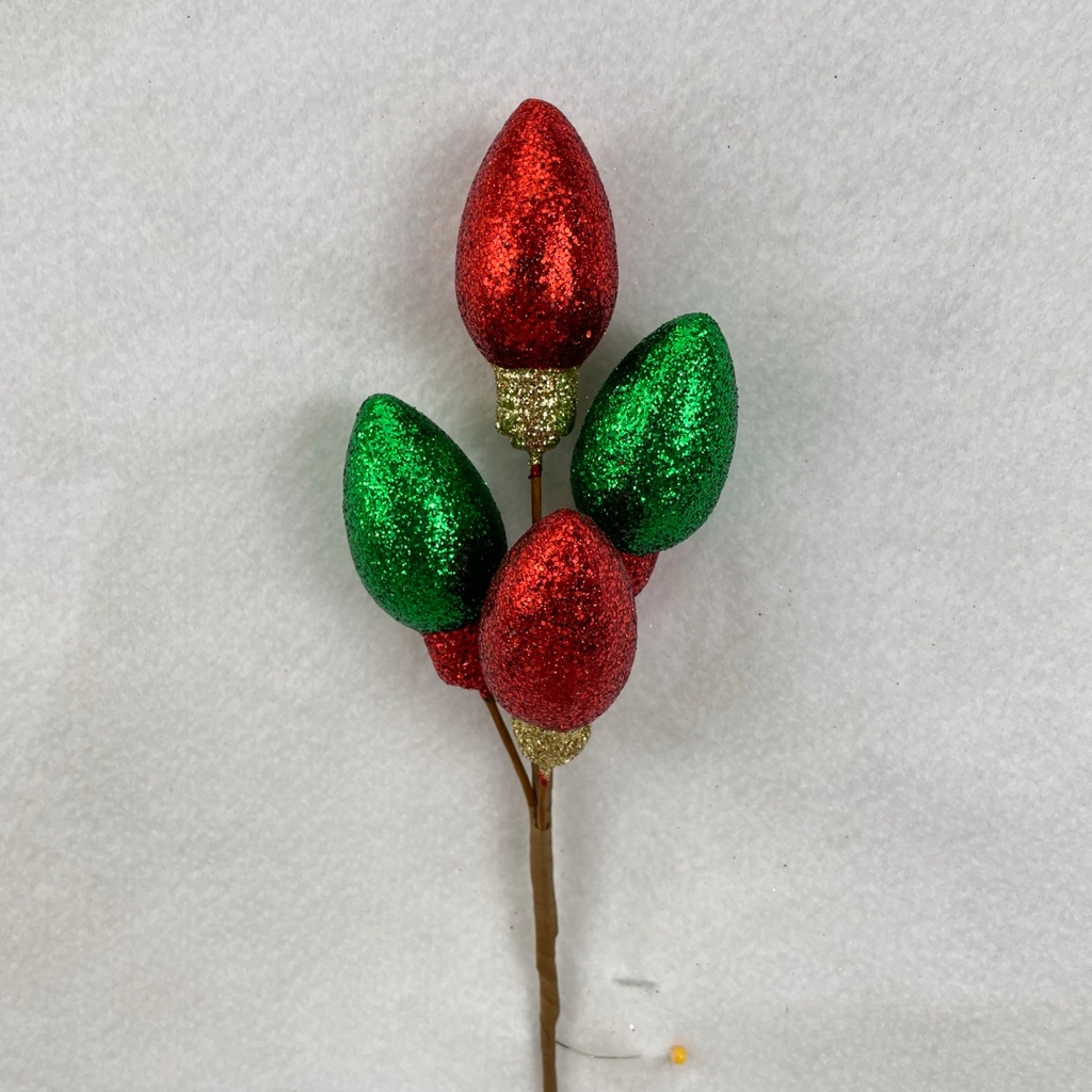 10"GLITTER LIGHT BULB PICK RED/GREEN