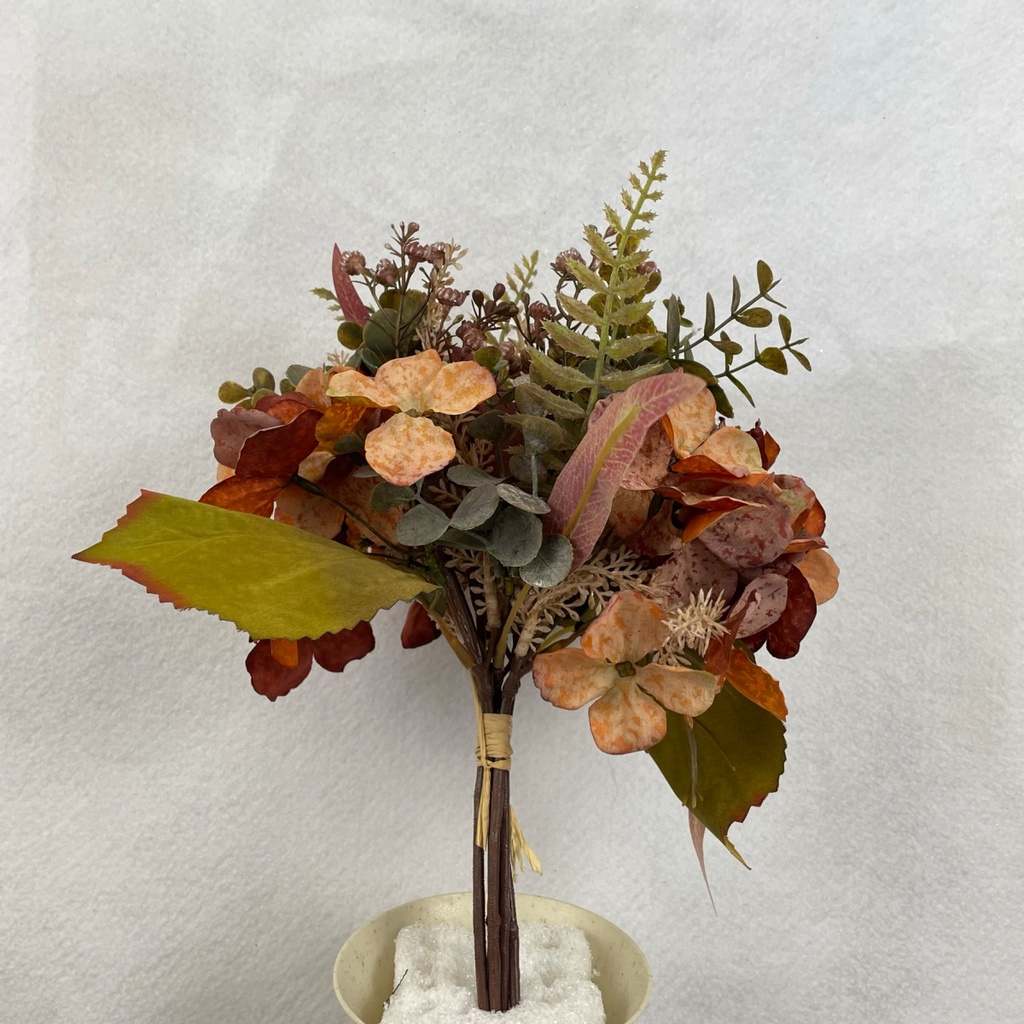 13" HYDRANGEA, BERRY AND EUCALYPTUS BUNDLE  ORANGE