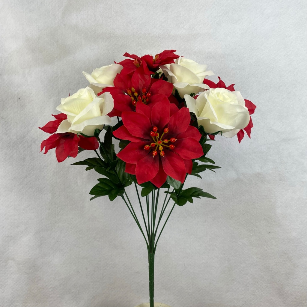 19" POINSETTIA AND ROSE BUSH