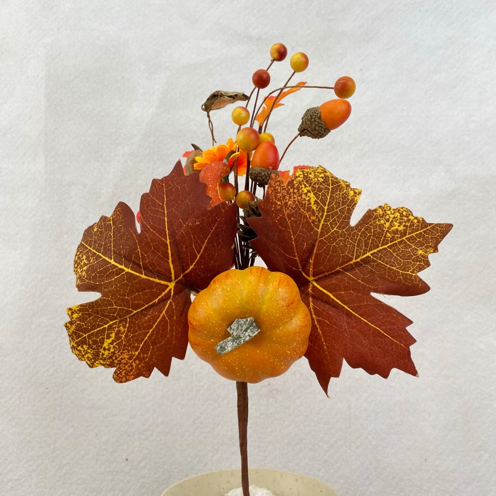 12&quot; PUMPKIN/ACORN PICK W/ LEAVES ORANGE/BROWN