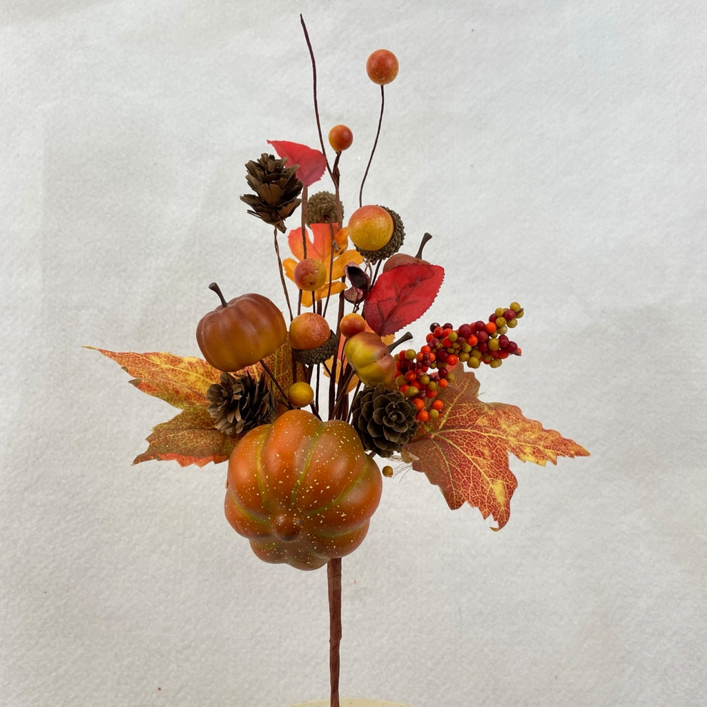 13" PUMPKIN PICK W/BERRIES AND CONES ORANGE