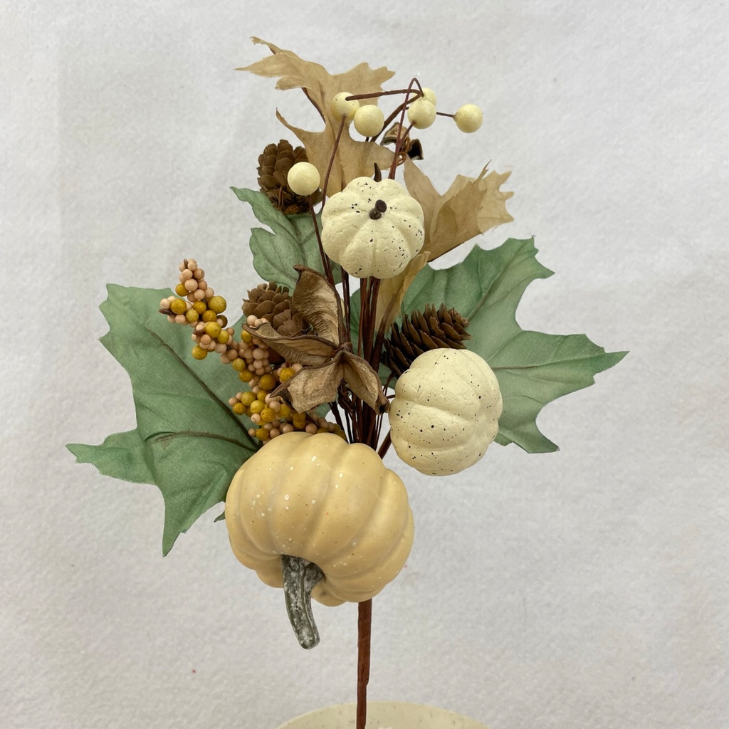 13" PUMPKIN PICK W/BERRIES AND CONES WHITE