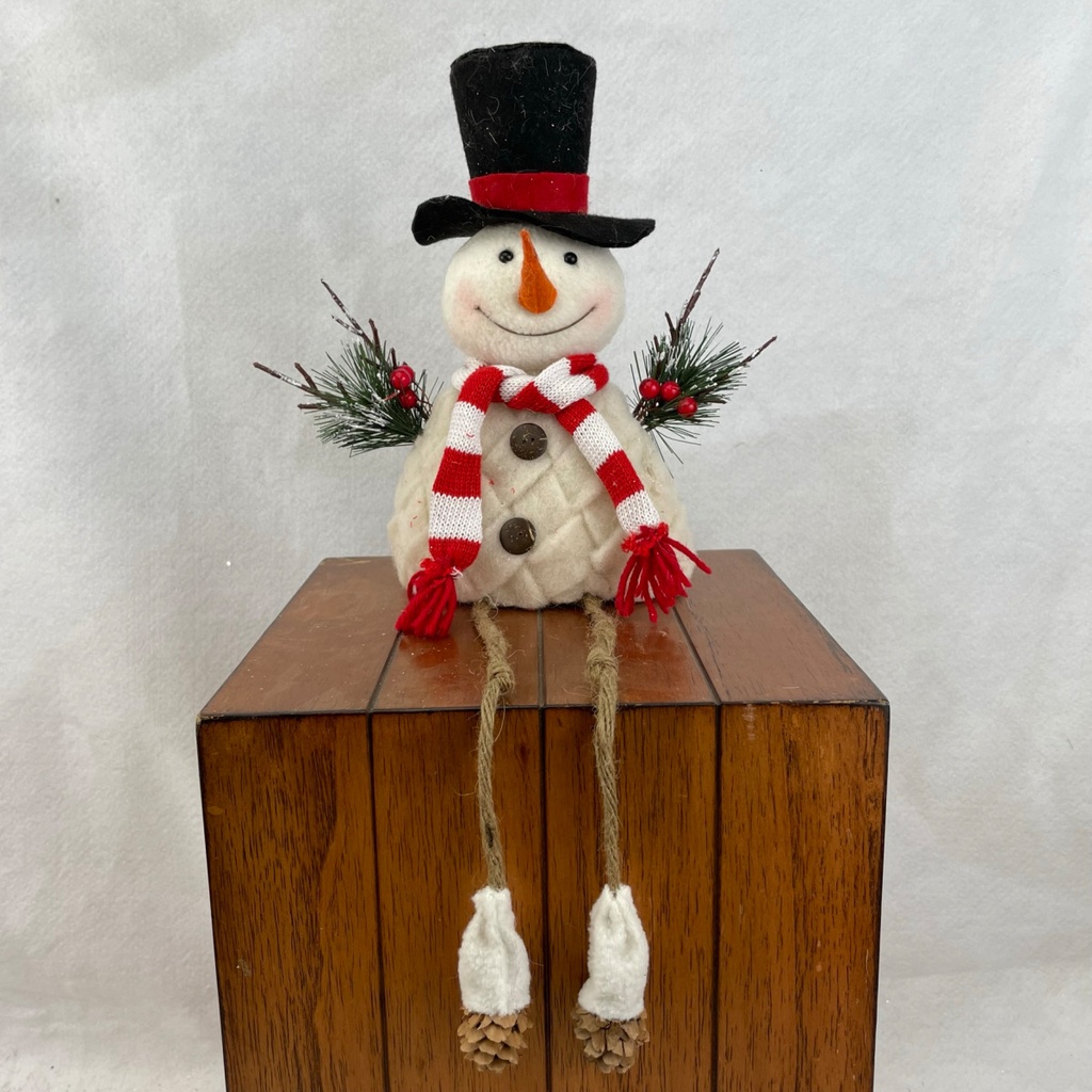 [XH2807-BLK] 10" SNOWMAN W/ HANGING LEGS BLACK HAT