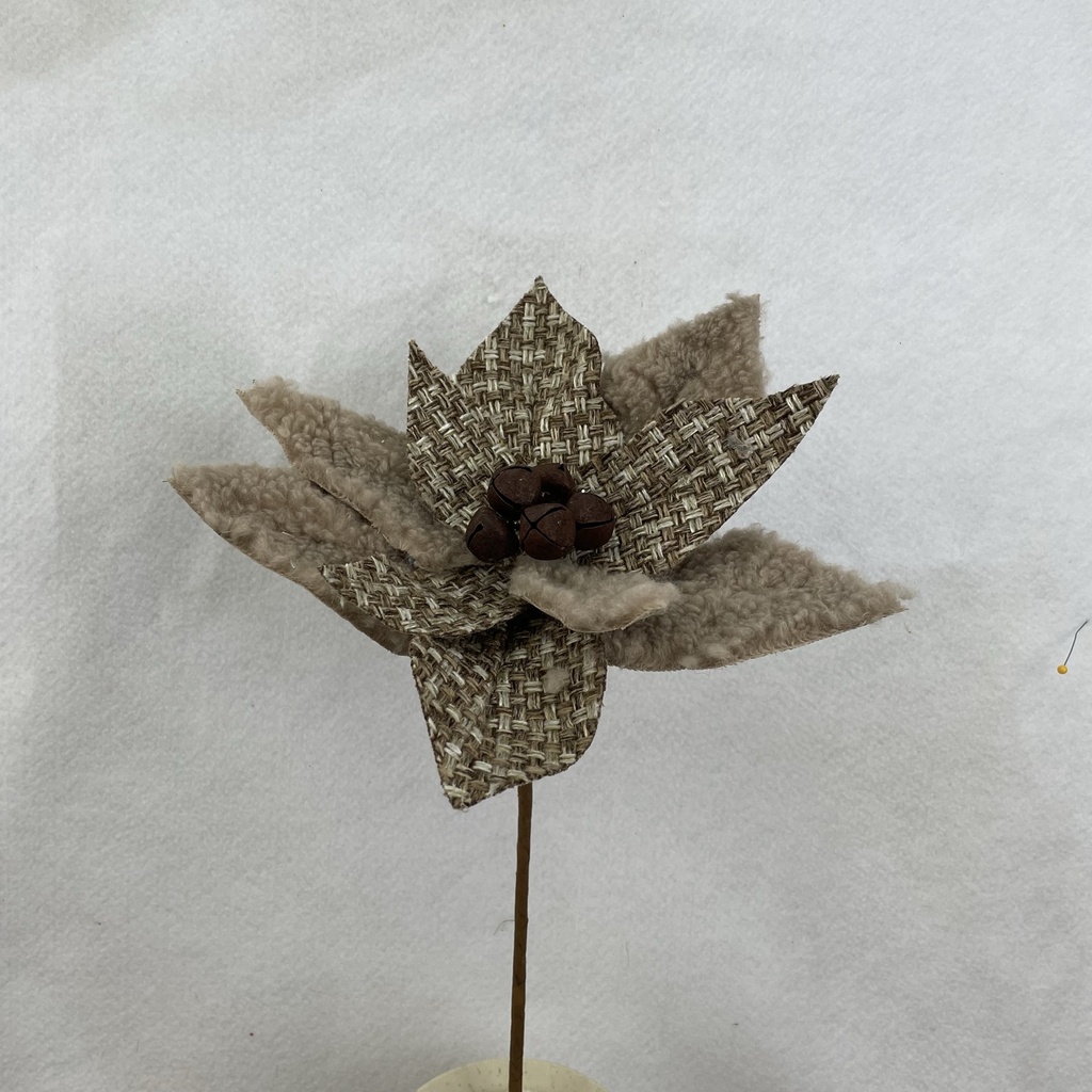 15" POINSETTIA PICK 10" dia W/BELLS MIXED TAN FABRICS