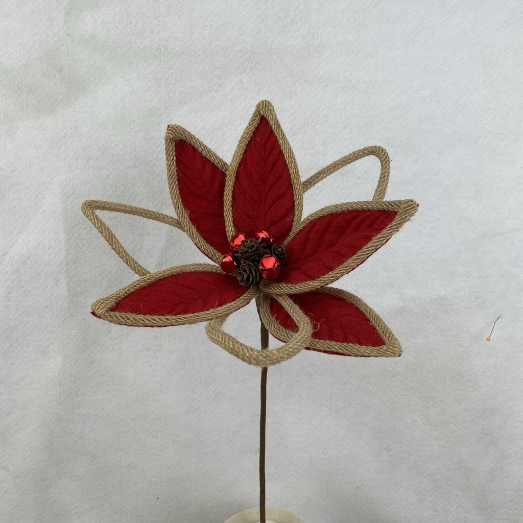 17" POINSETTIA PICK 12" dia RED/TAN W/BELLS