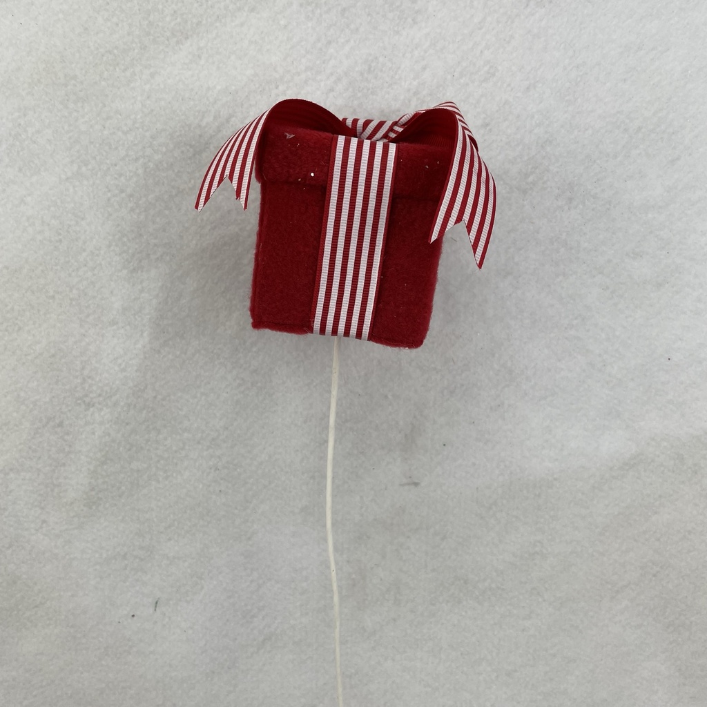 3" GIFT BOX PICK W/ BOW ON 15" PICK RED