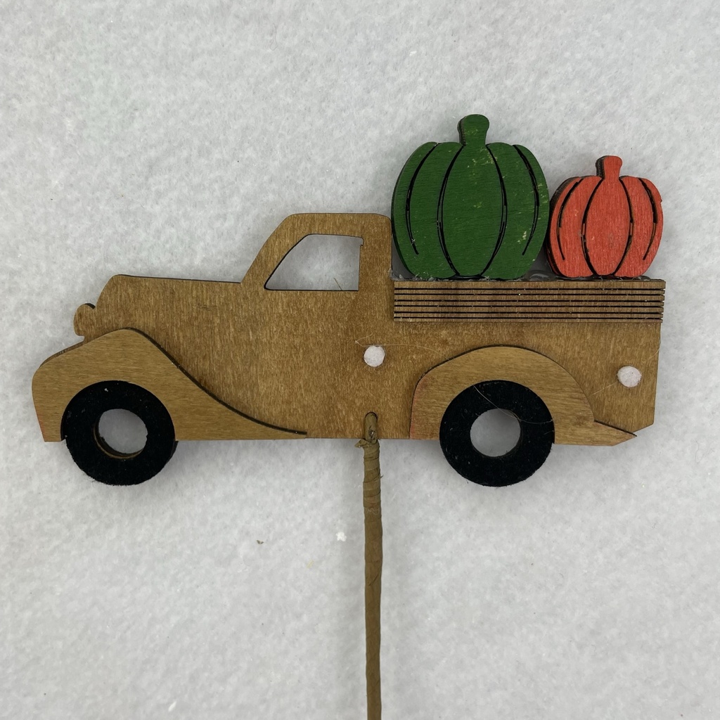 18" WOODEN TRUCK PICK W/ PUMPKINS 5.25" TRUCK YELLOW