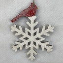 7&quot; SNOWFLAKE ORNAMENT W/ CARDINAL WHITE