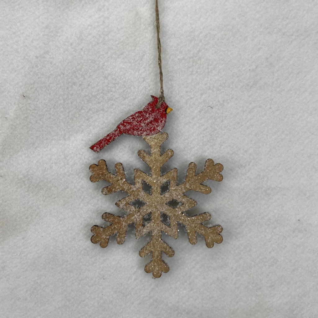 7&quot; SNOWFLAKE ORNAMENT W/ CARDINAL NATURAL