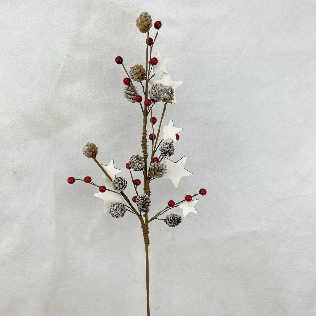 [XA2116-SNO] 28" BERRY AND CONE SPRAY W/ STARS SNOWY